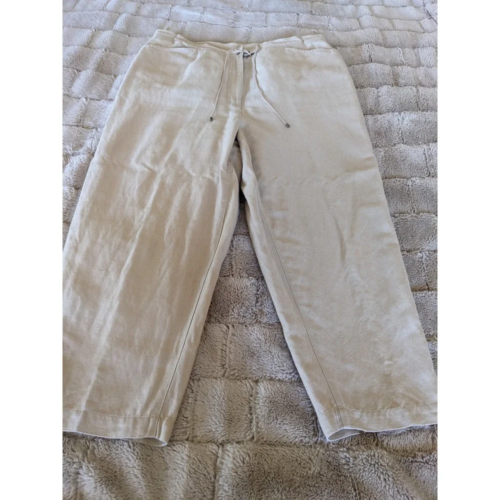 Talbots Petites Irish Linen Blend Pants Tan Khaki Lace Up Wide Leg Size 16P